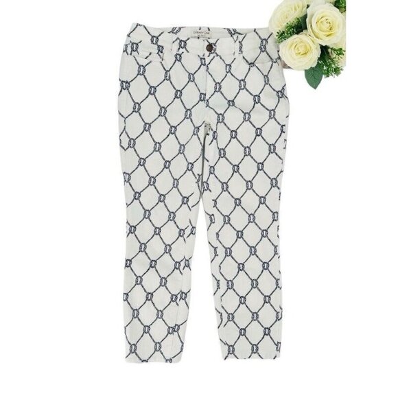 Coldwater Creek Nautical Ankle Jeans Womens Size 4 White Navy Print Straight - Picture 5 of 8